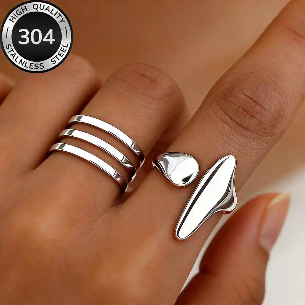 2pcs Golden Stackable Open Rings Set, Women's Fashionable Gift